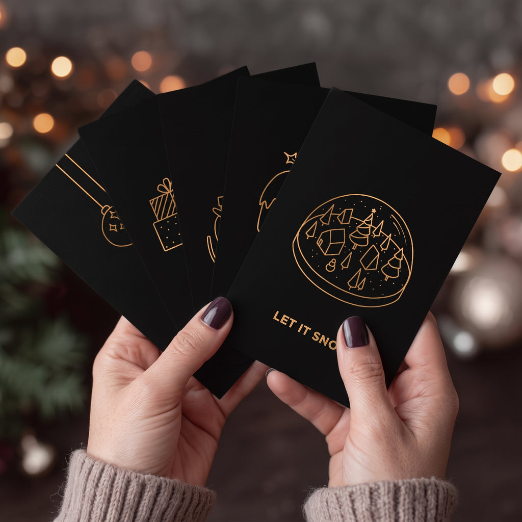 Mixed Minimalist Gold Christmas Card 5-Pack – Handmade Screen Printed Holiday Cards