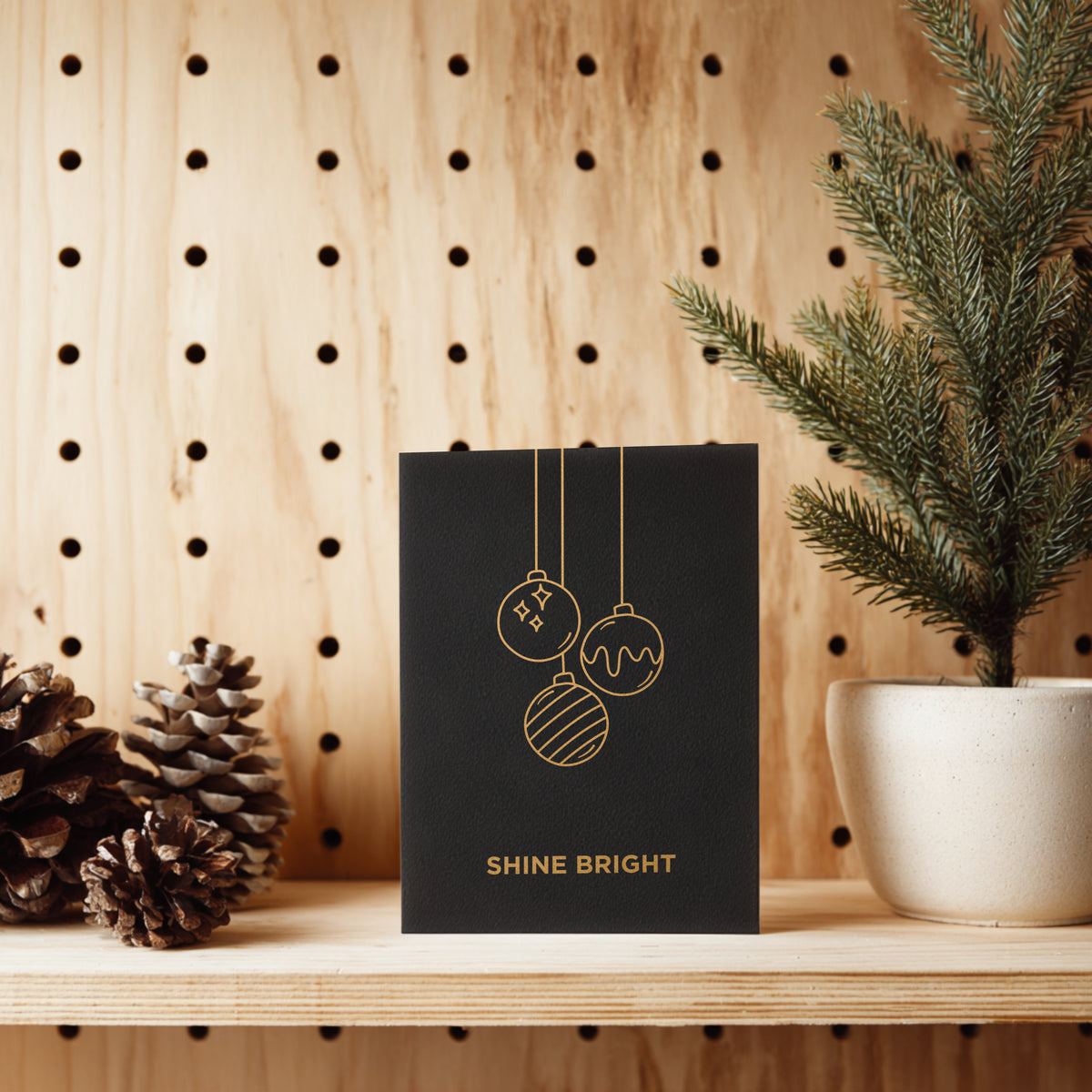 Minimalist Gold Christmas Baubles Card – Handmade Screen Printed Holiday Card