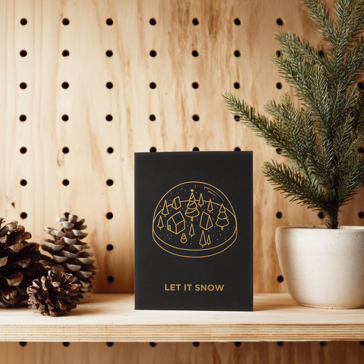 Minimalist Gold Christmas Snowglobe Card – Handmade Screen Printed Holiday Card