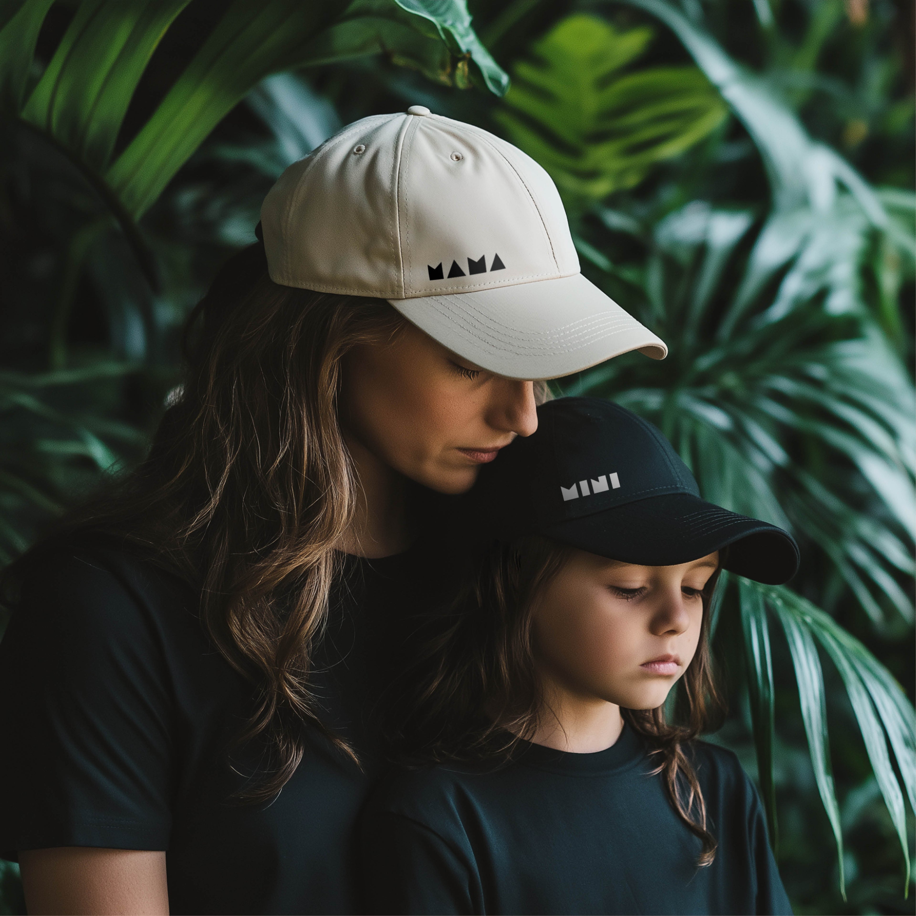Matching black and white minimalist family caps for mums and kids by SML Batch