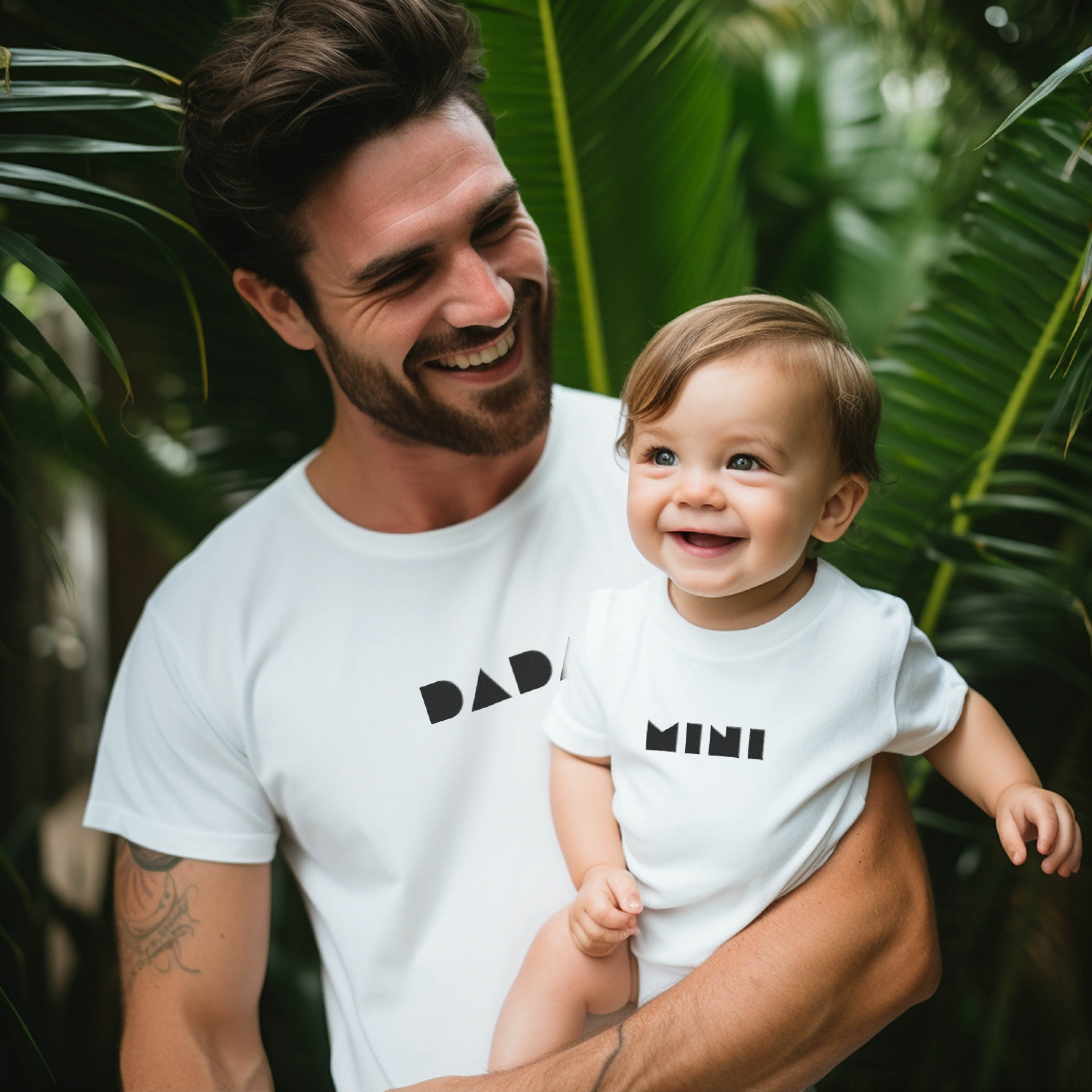 Matching black and white minimalist family t-shirts for dads and kids by SML Batch