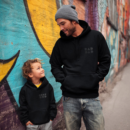 Matching black minimalist family hoodies for dads and kids by SML Batch