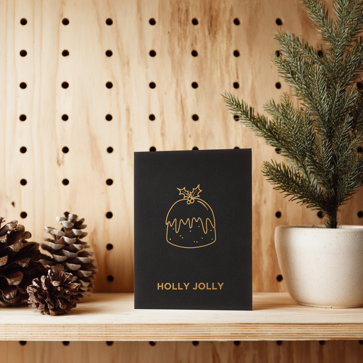 Minimalist Gold Christmas Pudding Card – Handmade Screen Printed Holiday Card